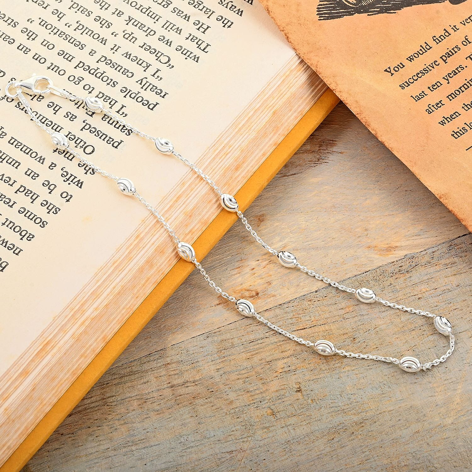 Sterling Silver Oval Station Beads Anklet (10 In) 2.50 Grams