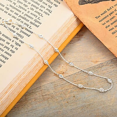Sterling Silver Oval Station Beads Anklet (10 In) 2.50 Grams
