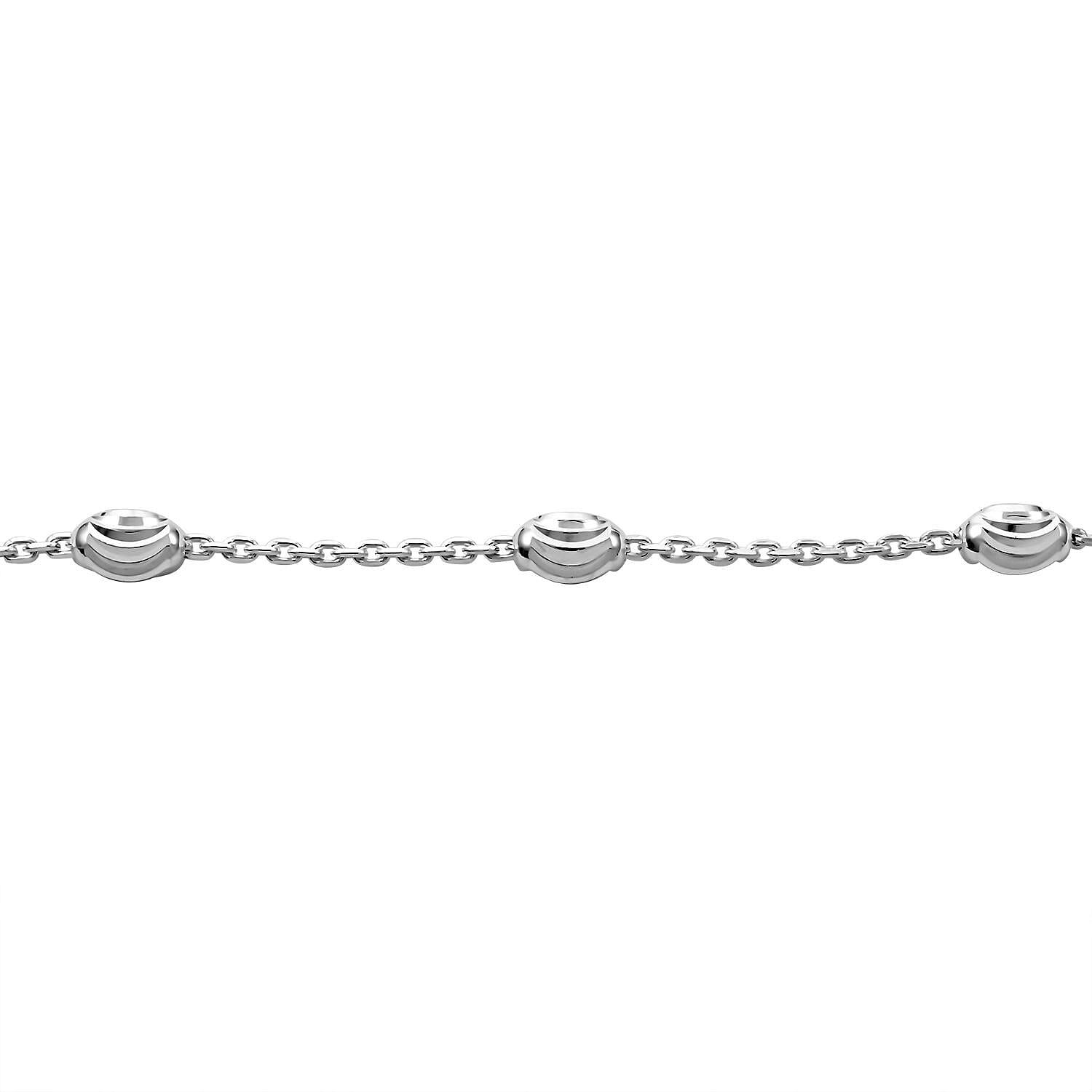 Sterling Silver Oval Station Beads Anklet (10 In) 2.50 Grams