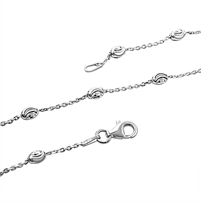 Sterling Silver Oval Station Beads Anklet (10 In) 2.50 Grams