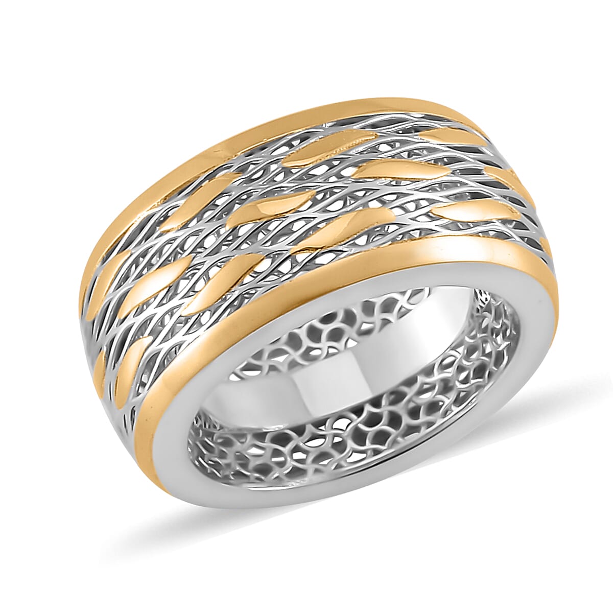 14K Yellow Gold Over and Rhodium Over Sterling Silver Ring (Size 10.0) 4.25 Grams