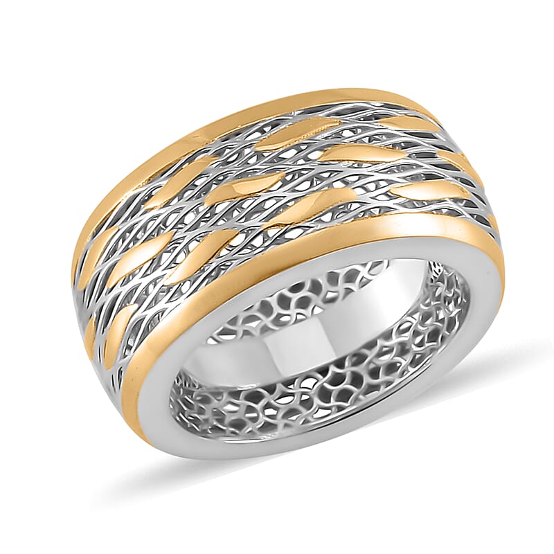 14K Yellow Gold Over and Rhodium Over Sterling Silver Ring (Size 10.0) 4.25 Grams