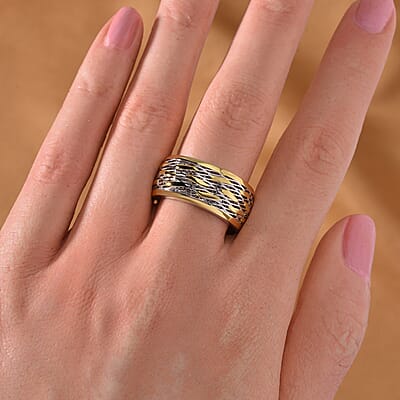 14K Yellow Gold Over and Rhodium Over Sterling Silver Ring (Size 10.0) 4.25 Grams
