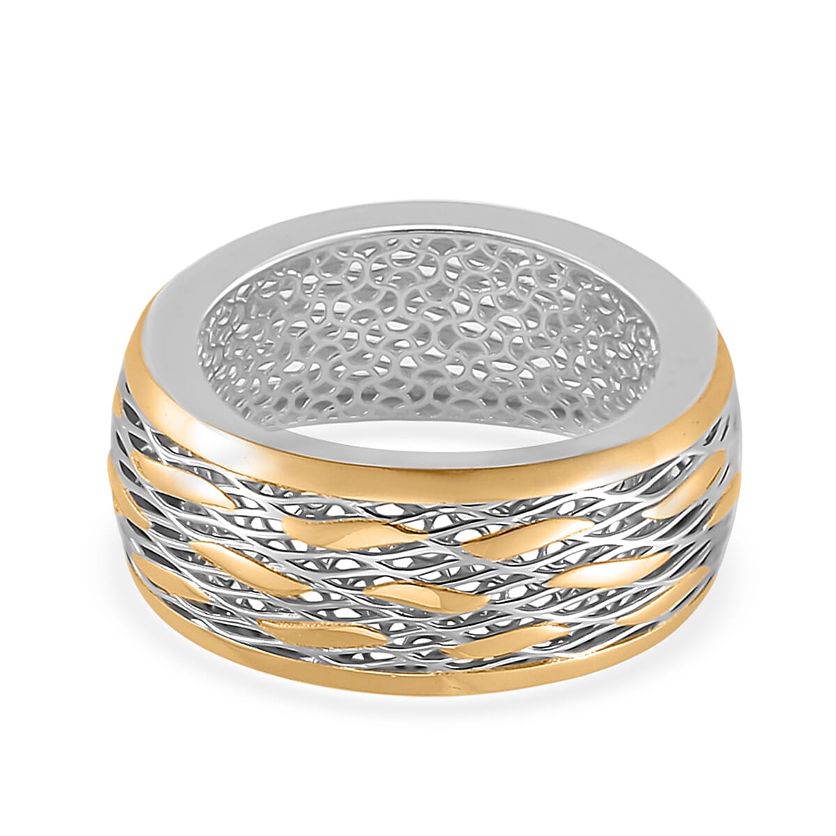 14K Yellow Gold Over and Rhodium Over Sterling Silver Ring (Size 10.0) 4.25 Grams