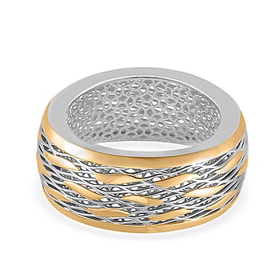 14K Yellow Gold Over and Rhodium Over Sterling Silver Ring (Size 10.0) 4.25 Grams