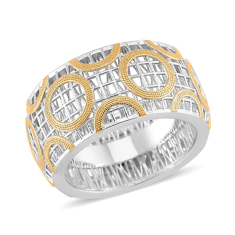 14K Yellow Gold Over and Rhodium Over Sterling Silver Ring (Size 10.0) 3.65 Grams
