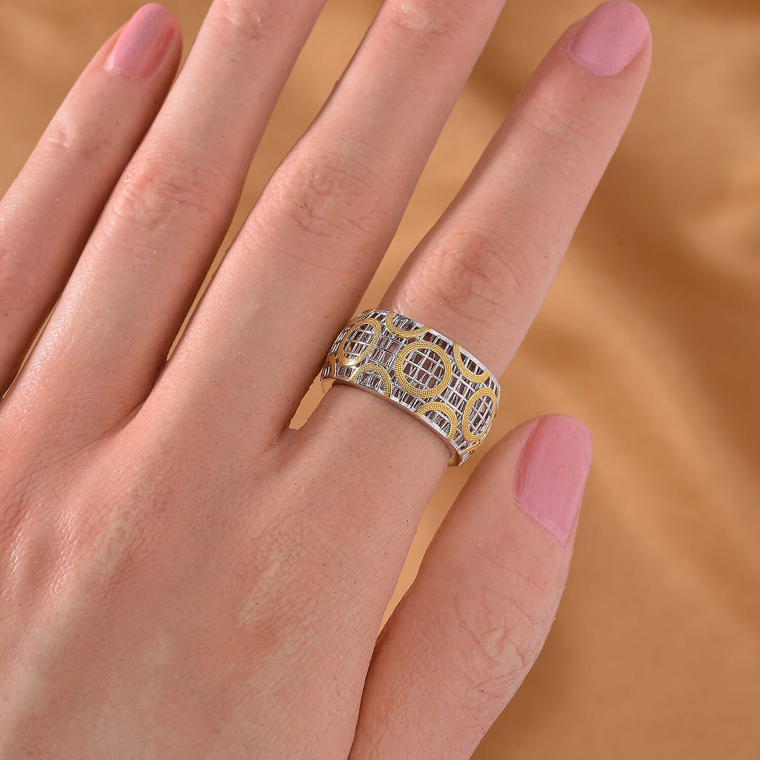 14K Yellow Gold Over and Rhodium Over Sterling Silver Ring (Size 10.0) 3.65 Grams