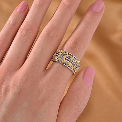 14K Yellow Gold Over and Rhodium Over Sterling Silver Ring (Size 10.0) 3.65 Grams