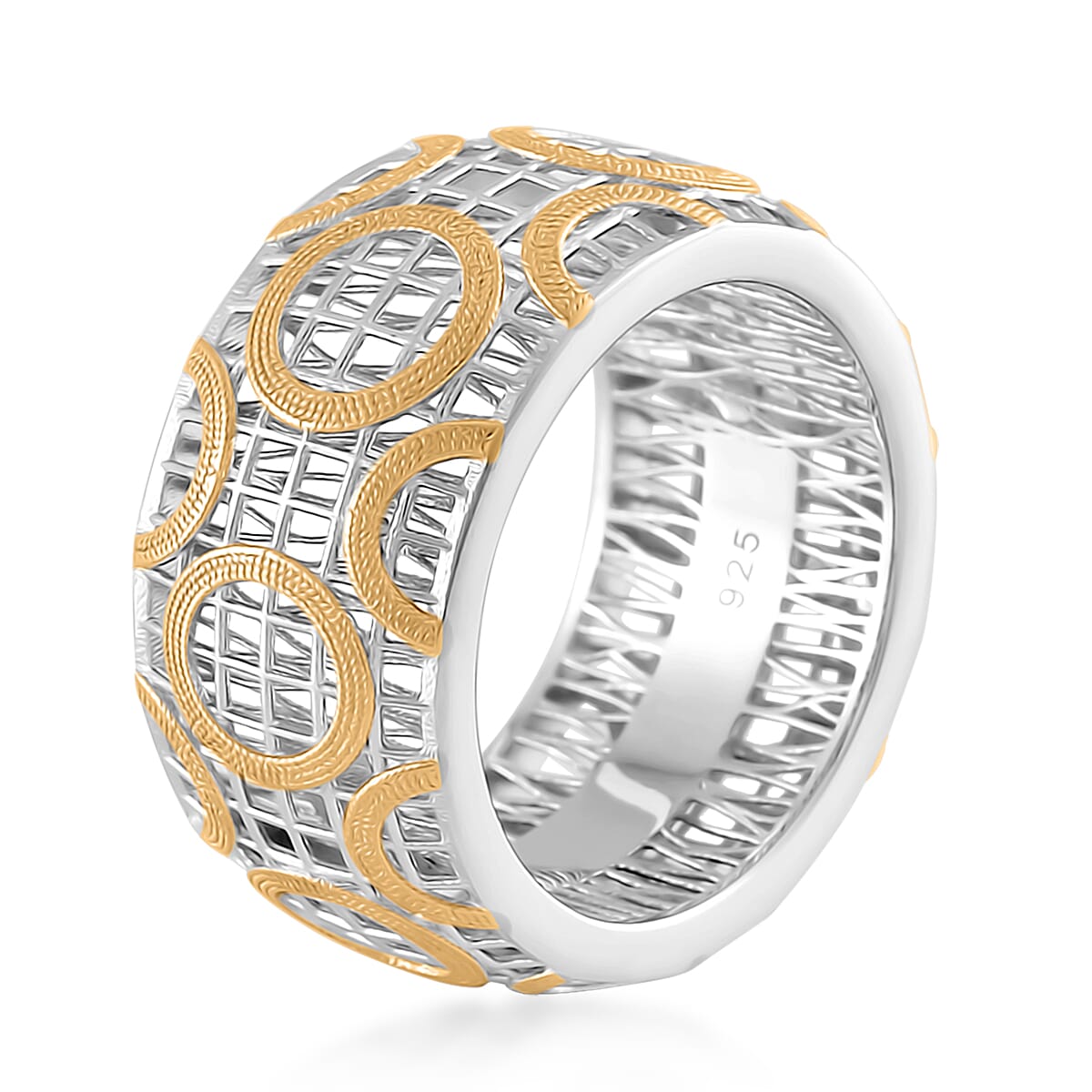 14K Yellow Gold Over and Rhodium Over Sterling Silver Ring (Size 10.0) 3.65 Grams