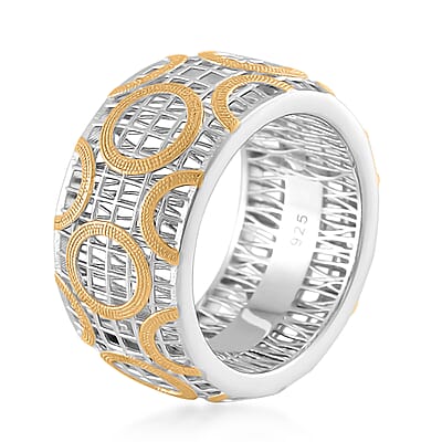 14K Yellow Gold Over and Rhodium Over Sterling Silver Ring (Size 10.0) 3.65 Grams