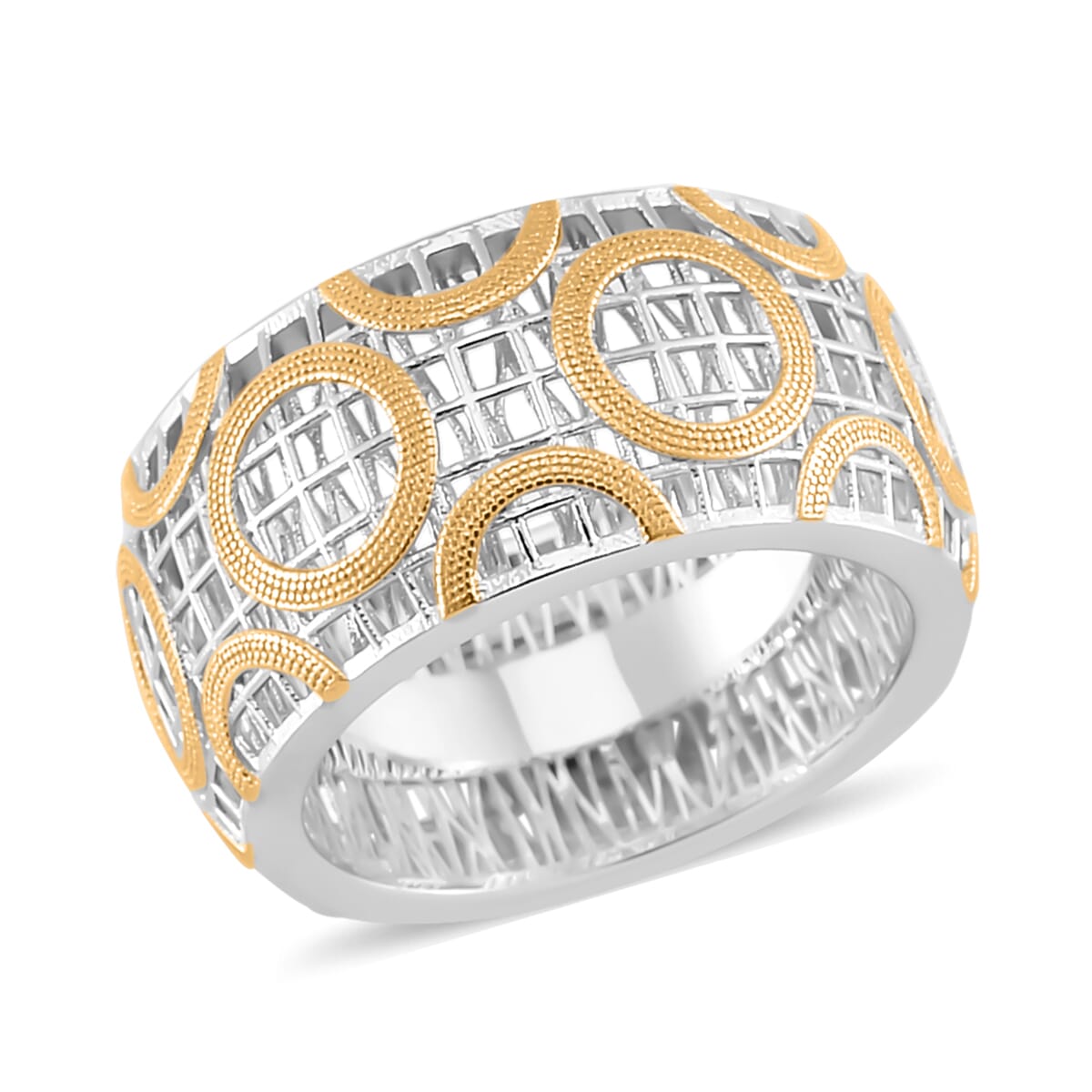 14K Yellow Gold Over and Rhodium Over Sterling Silver Ring (Size 9.0) 3.65 Grams image number 0