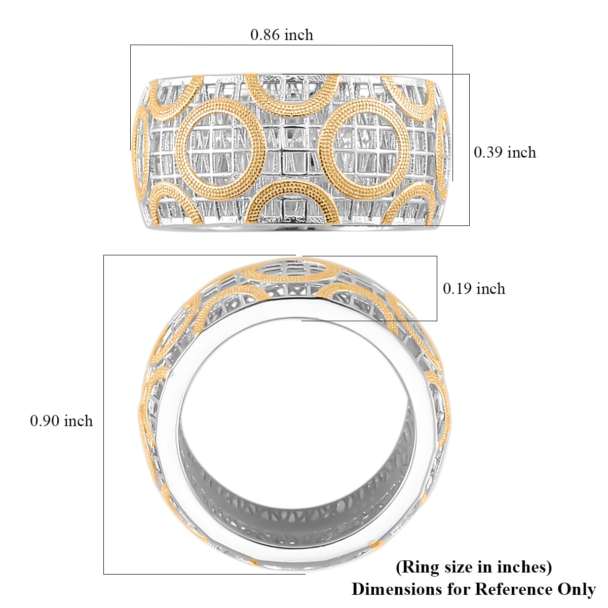 14K Yellow Gold Over and Rhodium Over Sterling Silver Ring (Size 9.0) 3.65 Grams image number 4