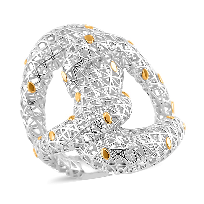 14K Yellow Gold Over and Rhodium Over Sterling Silver Heart Shaped Ring (Size 10.0) 4.25 Grams