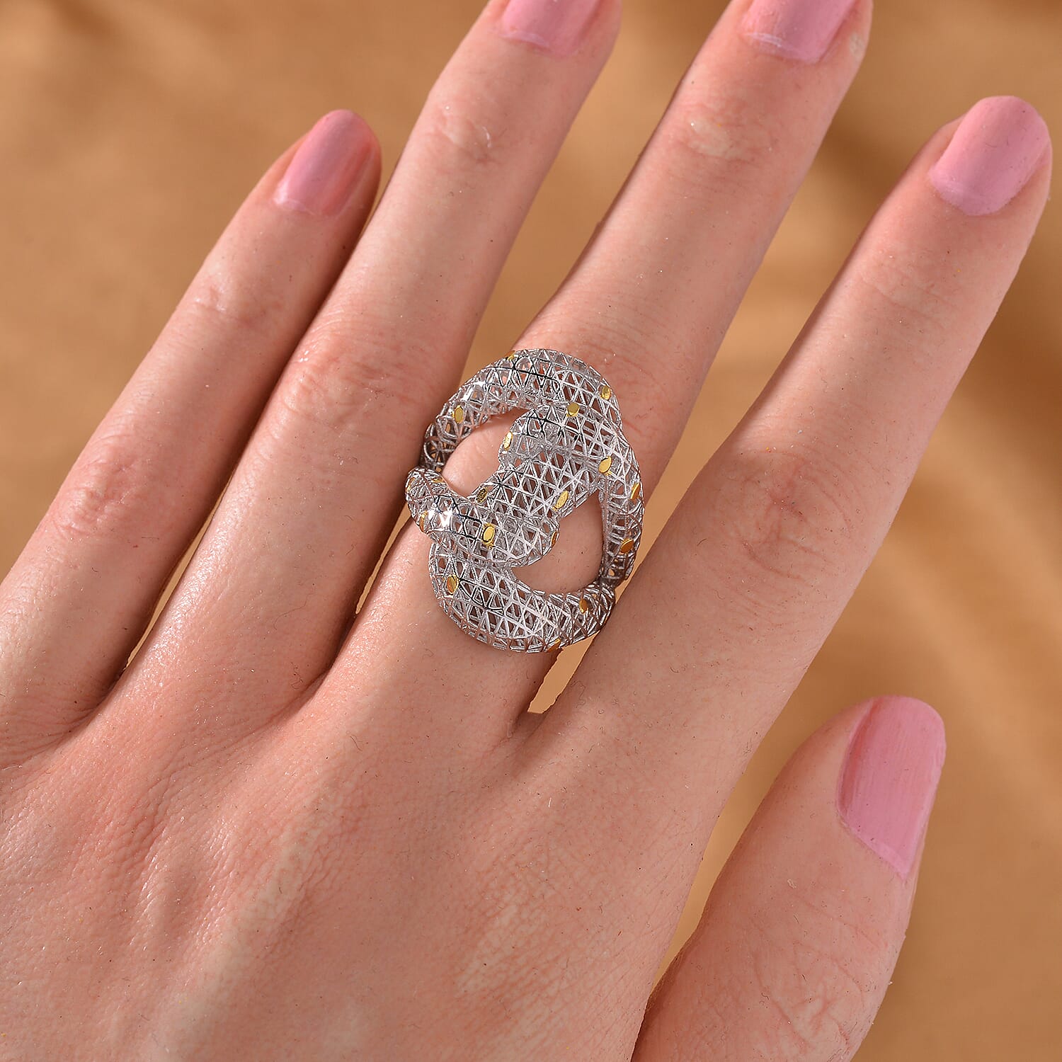 14K Yellow Gold Over and Rhodium Over Sterling Silver Heart Shaped Ring (Size 10.0) 4.25 Grams