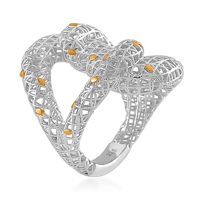 14K Yellow Gold Over and Rhodium Over Sterling Silver Heart Shaped Ring (Size 10.0) 4.25 Grams