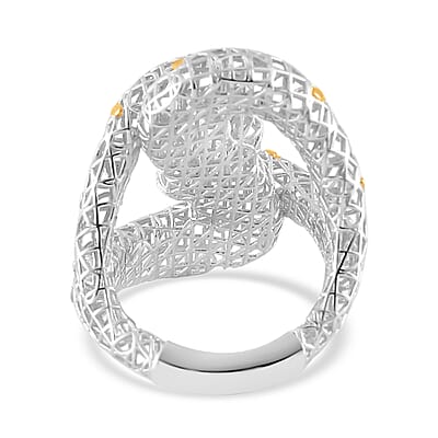 14K Yellow Gold Over and Rhodium Over Sterling Silver Heart Shaped Ring (Size 10.0) 4.25 Grams