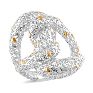 14K Yellow Gold Over and Rhodium Over Sterling Silver Heart Shaped Ring (Size 7.0) 4.25 Grams