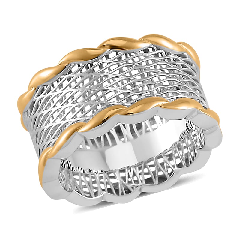 14K Yellow Gold Over and Rhodium Over Sterling Silver Ring (Size 10.0) 3 Grams