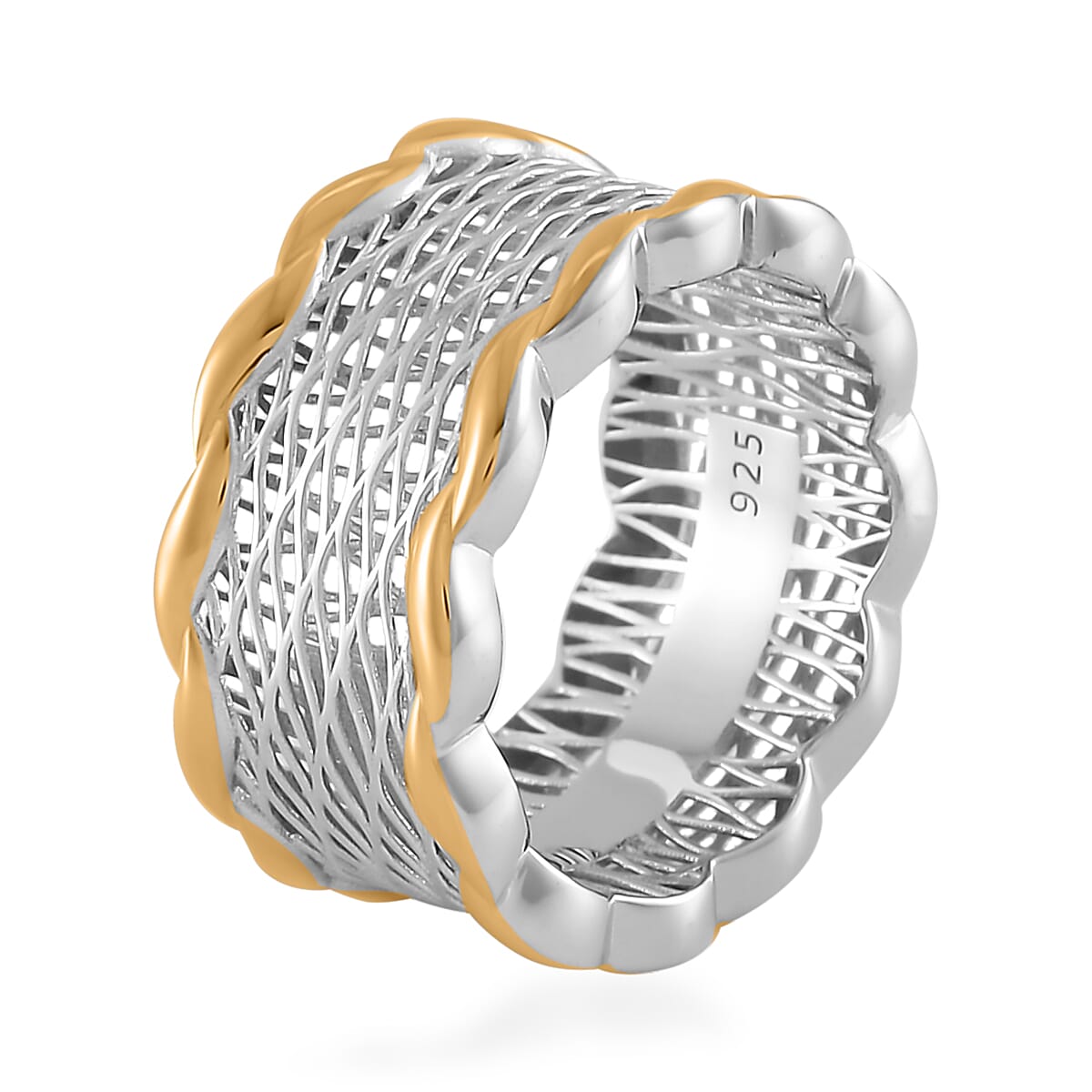 14K Yellow Gold Over and Rhodium Over Sterling Silver Ring 3 Grams image number 2