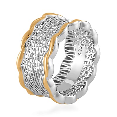 14K Yellow Gold Over and Rhodium Over Sterling Silver Ring (Size 10.0) 3 Grams