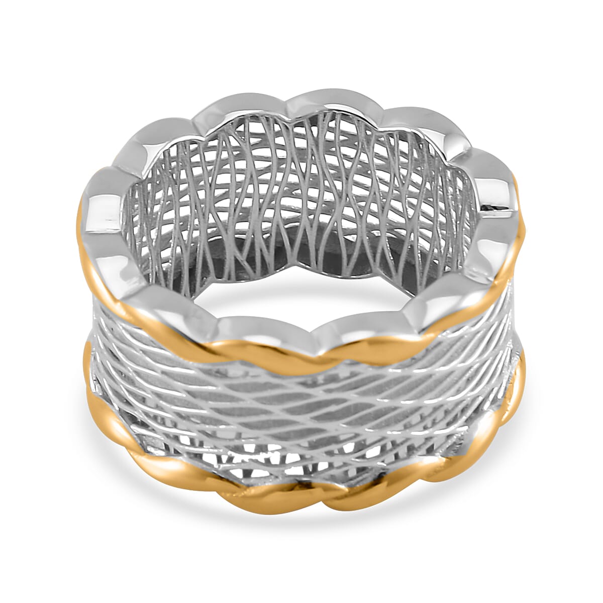 14K Yellow Gold Over and Rhodium Over Sterling Silver Ring (Size 10.0) 3 Grams