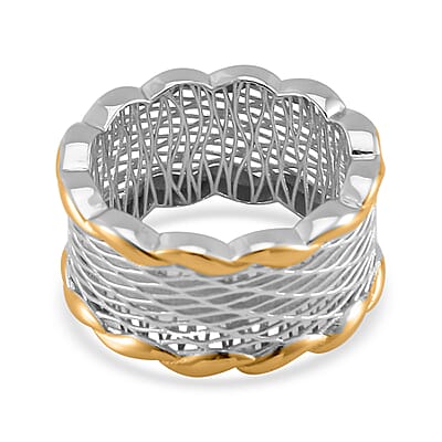 14K Yellow Gold Over and Rhodium Over Sterling Silver Ring (Size 10.0) 3 Grams