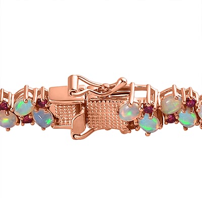 Ethiopian Welo Opal and Orissa Rhodolite Garnet Bracelet in Vermeil Rose Gold Over Sterling Silver (8.00 In) 10.75 ctw