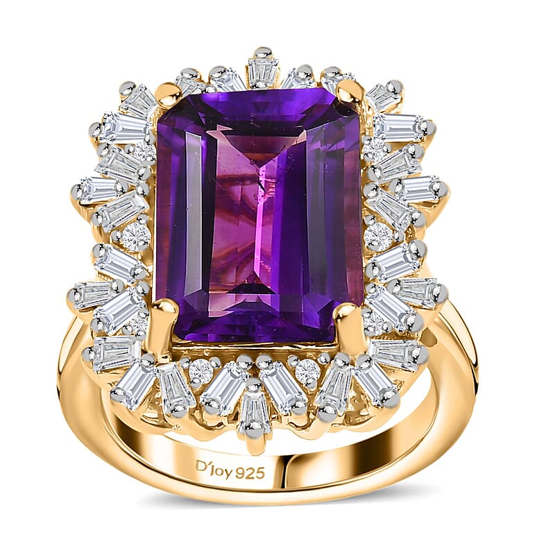 Moroccan Amethyst, White Zircon Ring in Vermeil YG Over Sterling Silver (Size 10.0) 9.30 ctw