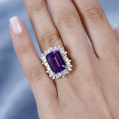 Moroccan Amethyst, White Zircon Ring in Vermeil YG Over Sterling Silver (Size 10.0) 9.30 ctw