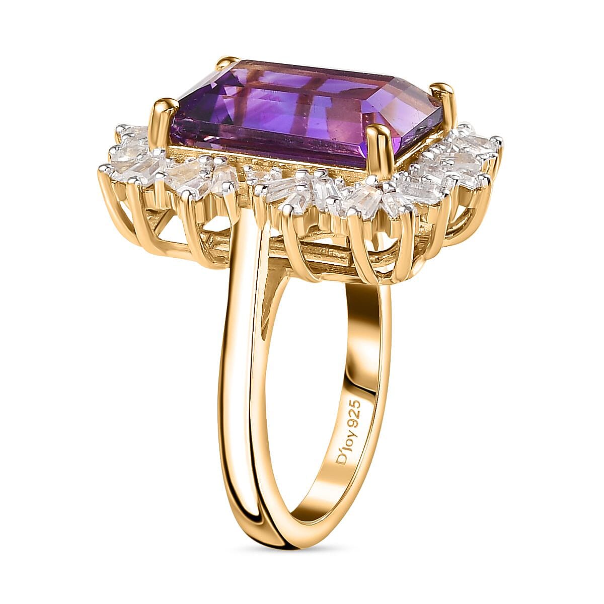 Moroccan Amethyst, White Zircon Ring in Vermeil YG Over Sterling Silver (Size 10.0) 9.30 ctw