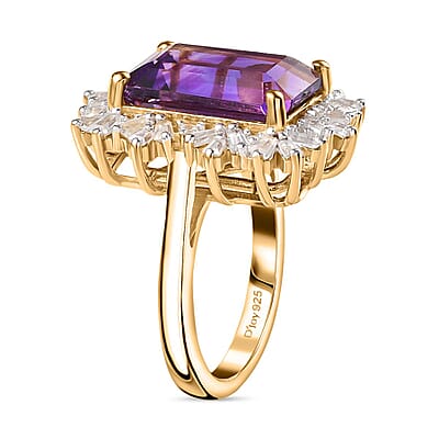 Moroccan Amethyst, White Zircon Ring in Vermeil YG Over Sterling Silver (Size 10.0) 9.30 ctw