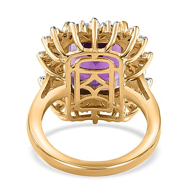 Moroccan Amethyst, White Zircon Ring in Vermeil YG Over Sterling Silver (Size 10.0) 9.30 ctw