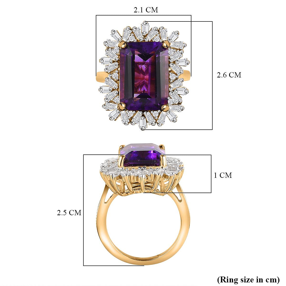 Moroccan Amethyst, White Zircon Ring in Vermeil YG Over Sterling Silver (Size 10.0) 9.30 ctw