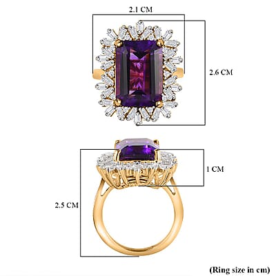Moroccan Amethyst, White Zircon Ring in Vermeil YG Over Sterling Silver (Size 10.0) 9.30 ctw