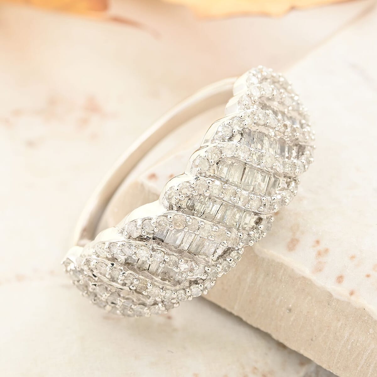 Diamond Ring in Platinum Over Sterling Silver (Size 8) 1.00 ctw image number 1