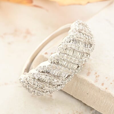 Diamond Ring in Platinum Over Sterling Silver (Size 8) 1.00 ctw