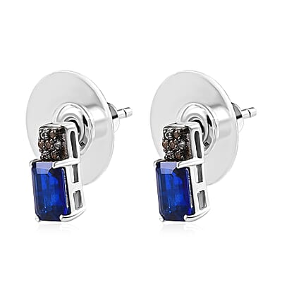 Tanzanian Blue Spinel (DF), White and Champagne Zircon Earrings in Platinum Over Sterling Silver 1.40 ctw
