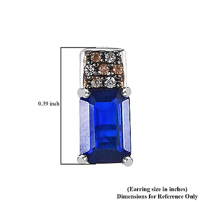 Tanzanian Blue Spinel (DF), White and Champagne Zircon Earrings in Platinum Over Sterling Silver 1.40 ctw