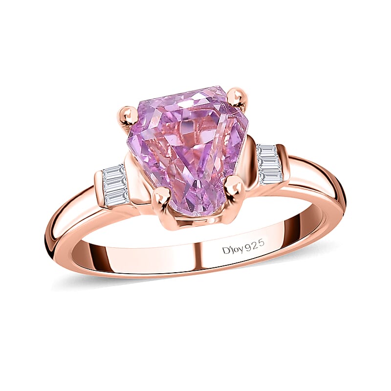 D'Joy AAA Patroke Kunzite and Diamond Ring in Vermeil Rose Gold Over Sterling Silver (Size 7.0) 3.15 ctw