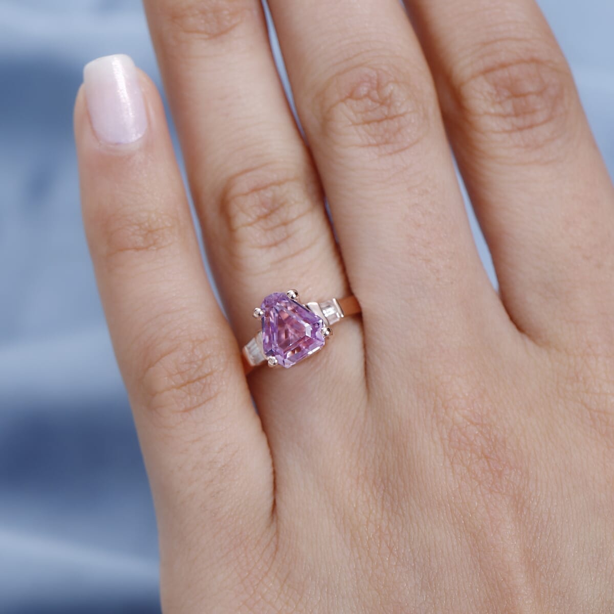 AAA Patroke Kunzite and Diamond Ring in Vermeil Rose Gold Over Sterling Silver (Size 7.0) 3.15 ctw image number 2