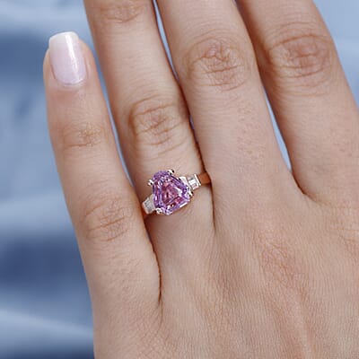 D'Joy AAA Patroke Kunzite and Diamond Ring in Vermeil Rose Gold Over Sterling Silver (Size 7.0) 3.15 ctw