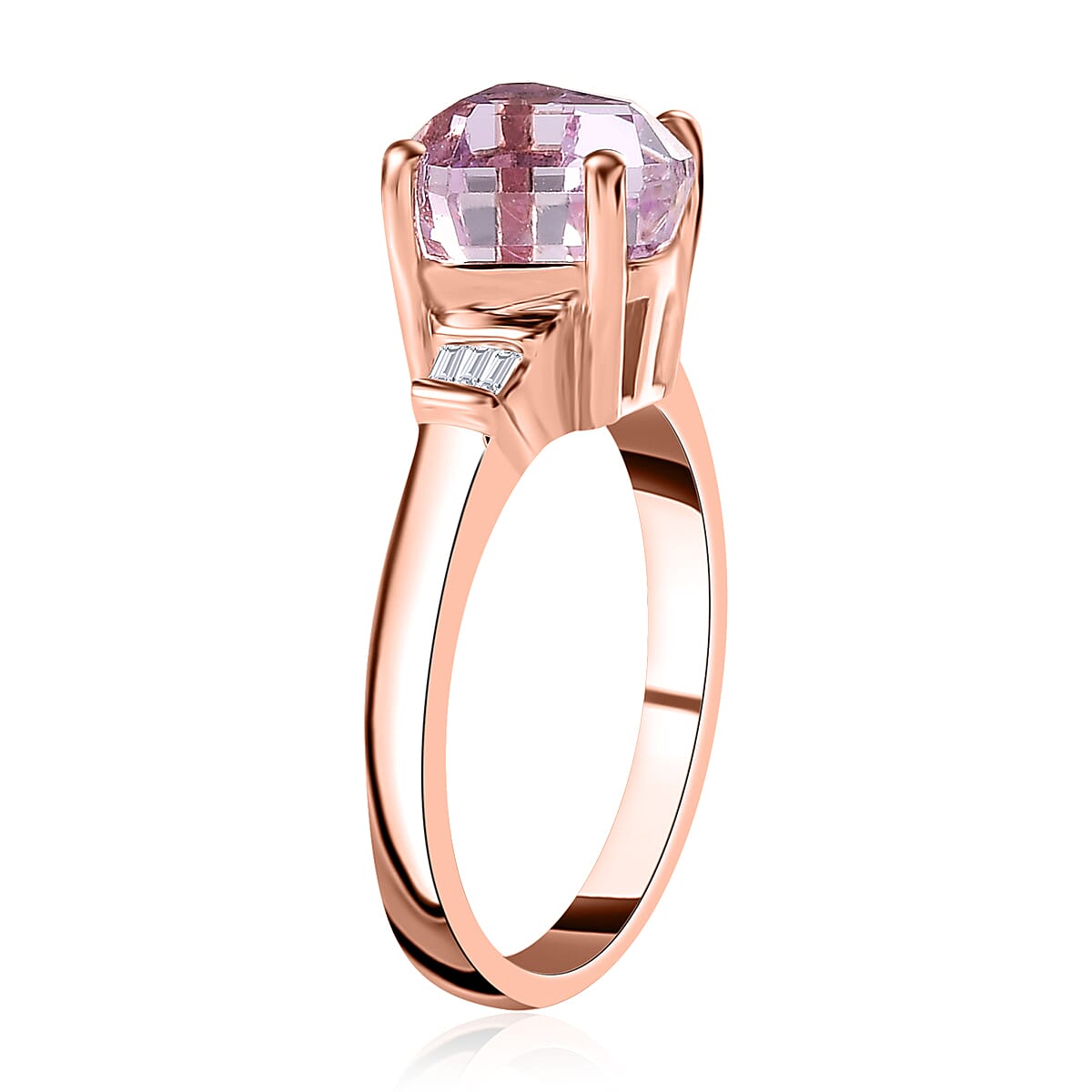 D'Joy AAA Patroke Kunzite and Diamond Ring in Vermeil Rose Gold Over Sterling Silver (Size 7.0) 3.15 ctw