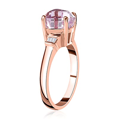 D'Joy AAA Patroke Kunzite and Diamond Ring in Vermeil Rose Gold Over Sterling Silver (Size 7.0) 3.15 ctw