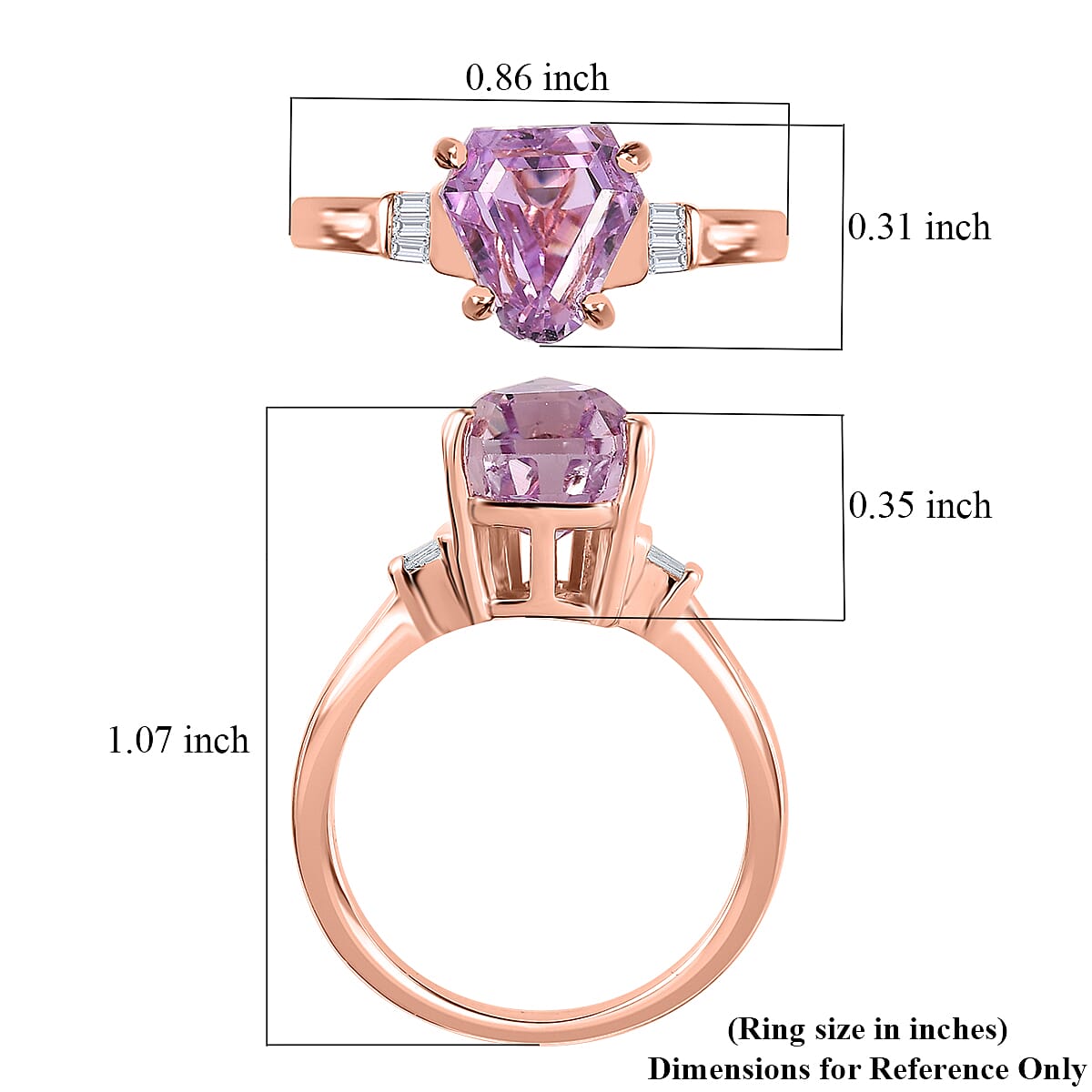 D'Joy AAA Patroke Kunzite and Diamond Ring in Vermeil Rose Gold Over Sterling Silver (Size 7.0) 3.15 ctw