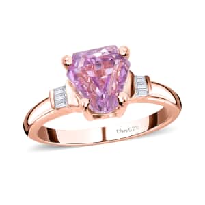 AAA Patroke Kunzite and Diamond Ring in Vermeil Rose Gold Over Sterling Silver (Size 9.0) 3.15 ctw