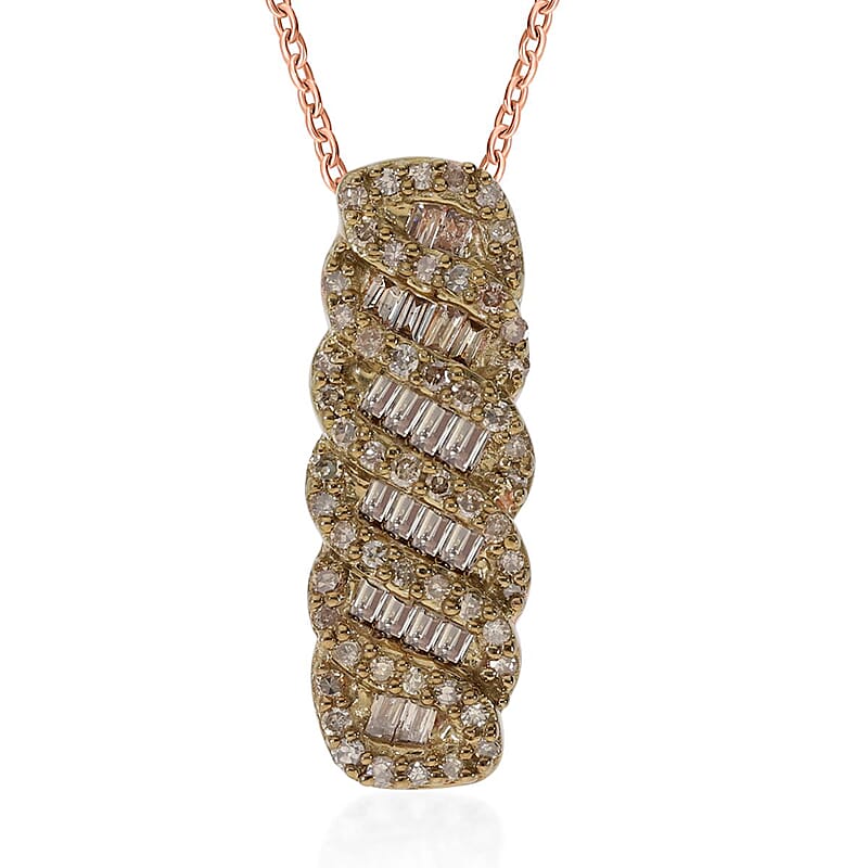 Natural Champagne Diamond Pendant in Vermeil Rose Gold Over Sterling Silver 0.50 ctw