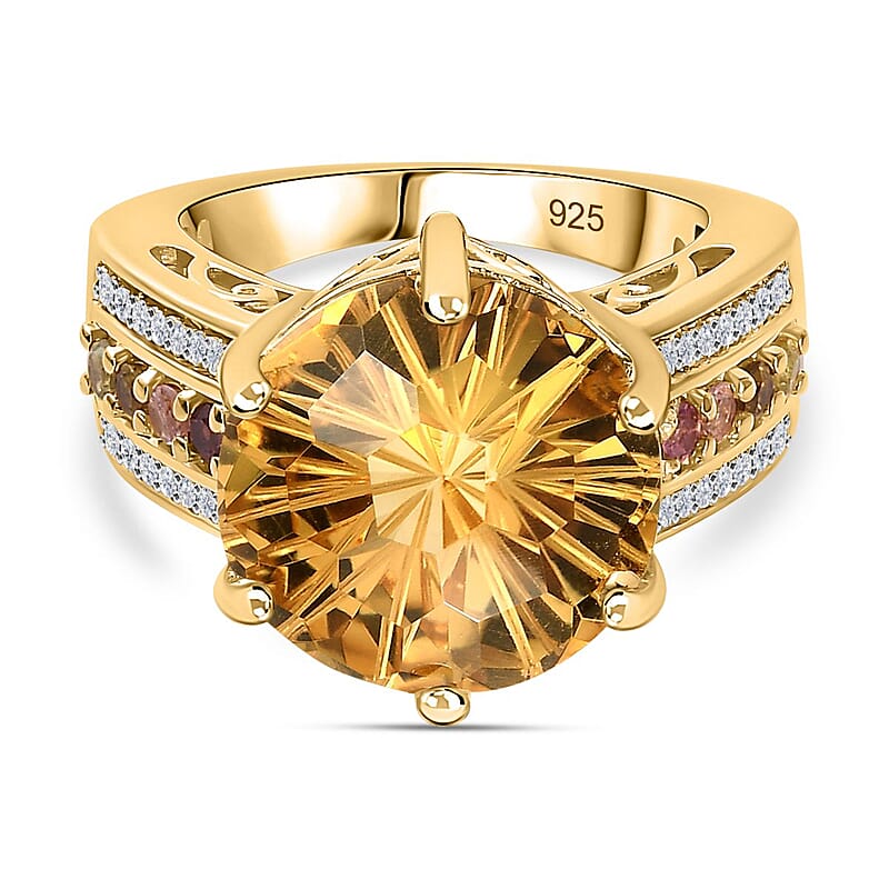 Brazilian Citrine and Muti Gemstone 10.01 ctw Ring in Vermeil Yellow Gold Over Sterling Silver (Size 8.0)