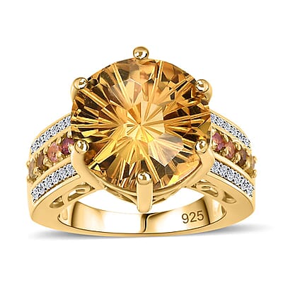 Brazilian Citrine and Muti Gemstone 10.01 ctw Ring in Vermeil Yellow Gold Over Sterling Silver (Size 8.0)