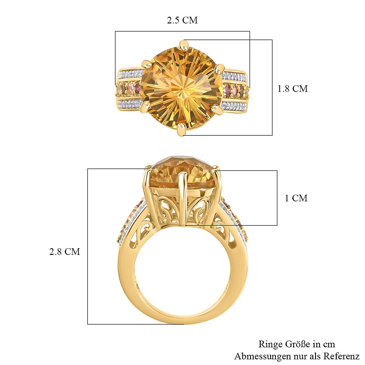 Brazilian Citrine and Muti Gemstone 10.01 ctw Ring in Vermeil Yellow Gold Over Sterling Silver (Size 8.0)