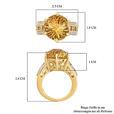 Brazilian Citrine and Muti Gemstone 10.01 ctw Ring in Vermeil Yellow Gold Over Sterling Silver (Size 8.0)